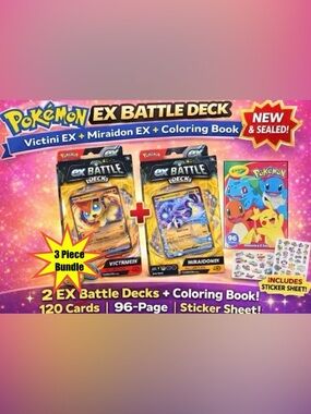 Pokémon Trading Card Game ~Victini EX & Miraidon EX Battle Deck Set + FREE Book